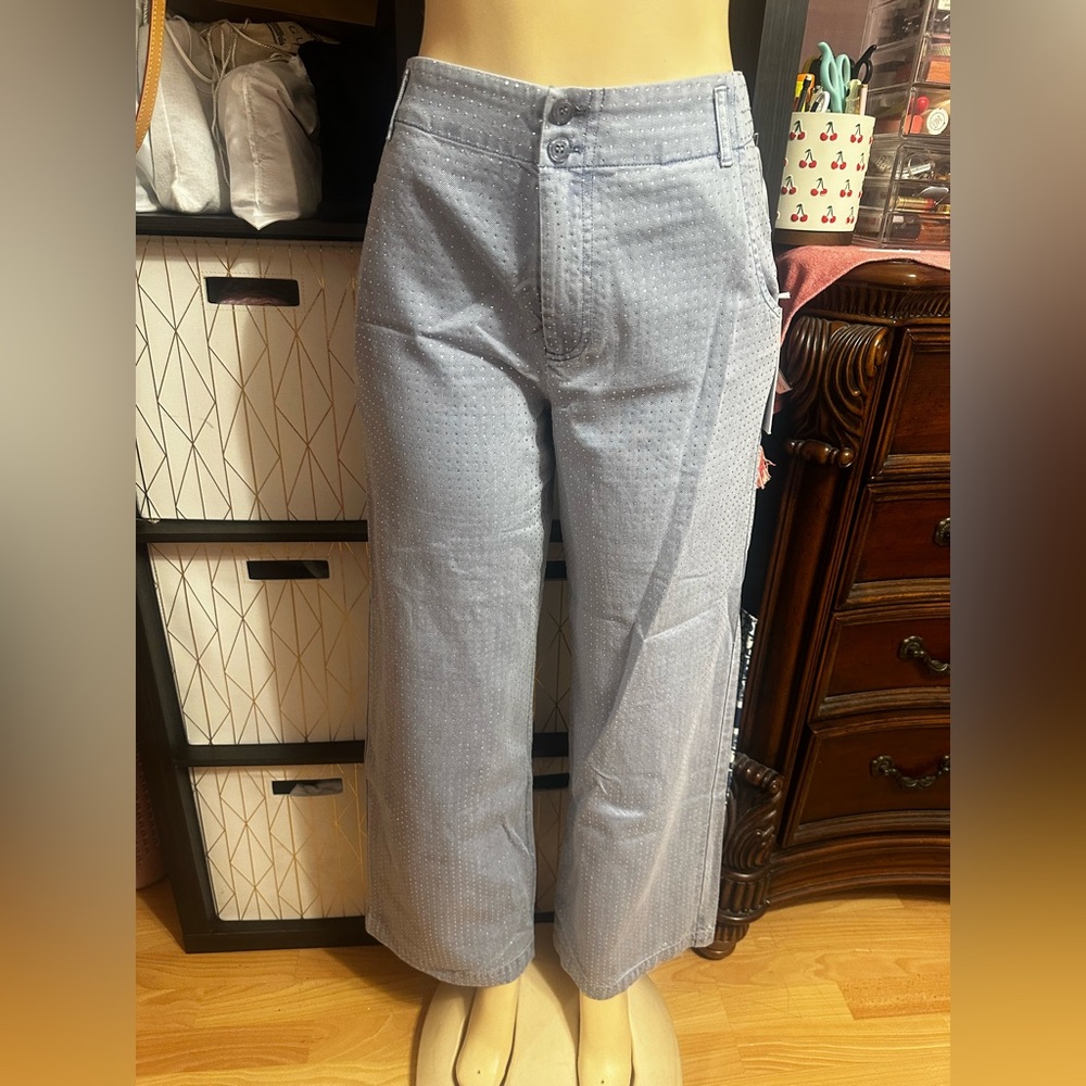 Light Blue Wide Leg rhinestone sparkling Pants